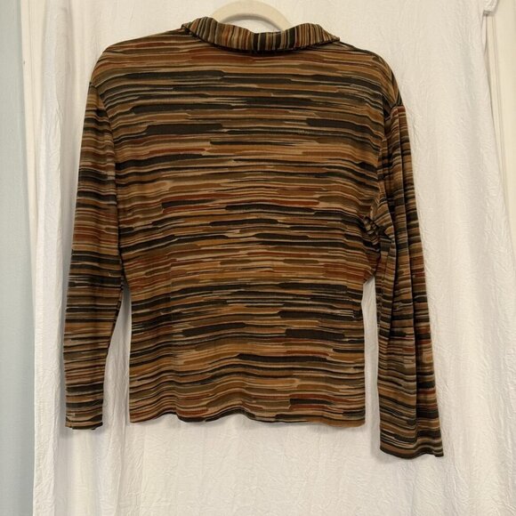 Vintage 90s Y2K Bebe Shirt Size Small Brown Stripes Collar Open Front Long Sleev - Picture 2 of 10